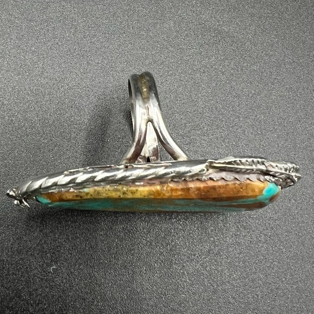 Navajo Pawn LARGE 2” Long Royston Turquoise & Silver Ring. Size 10.5 - Picture 6 of 11